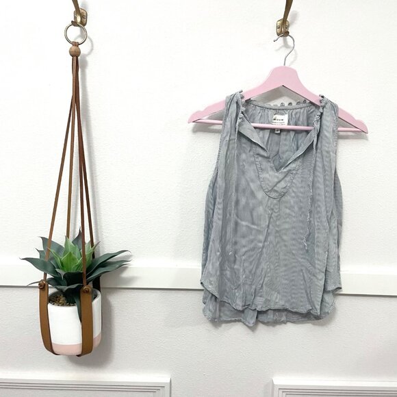 McGuire Denim Vertical Stripe Blue Tie Front Tank Size S - Picture 1 of 5